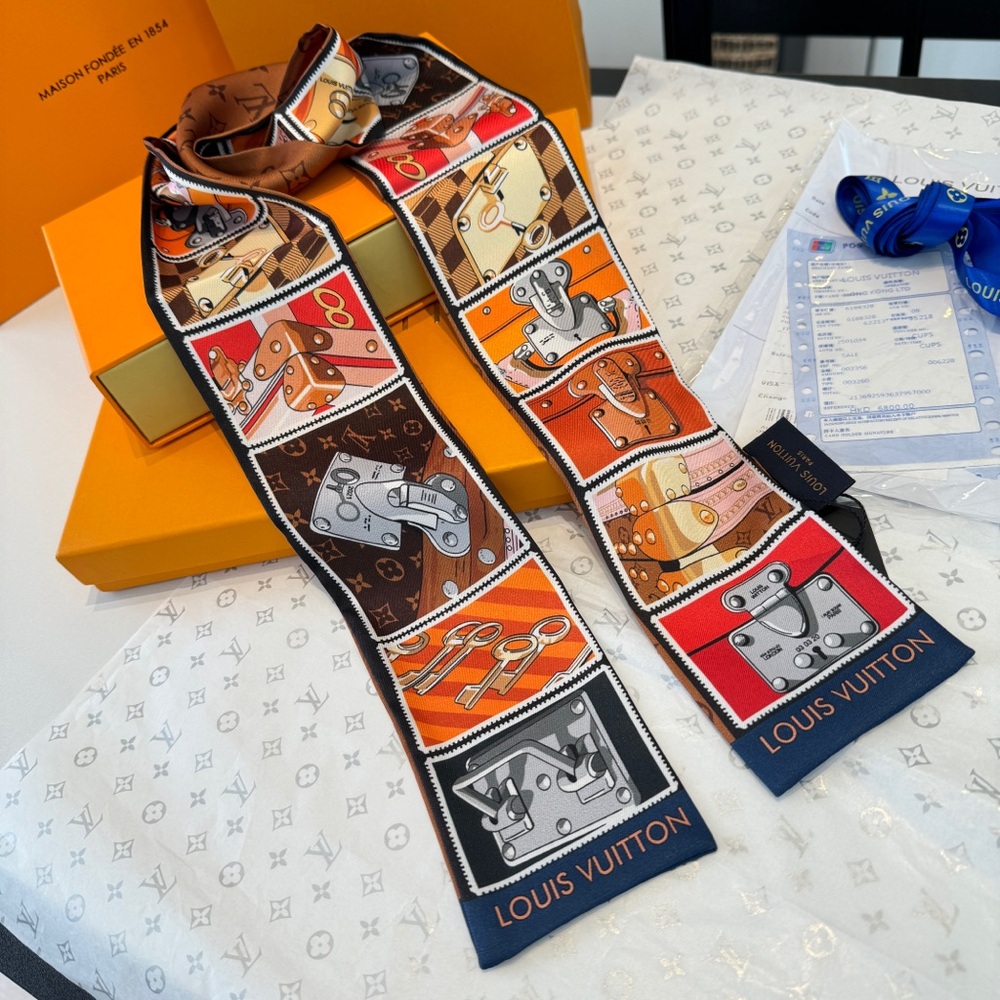 Louis Vuitton Orange & Brown Silk Twilly Scarf - Women Accessories - Picture 4 of 4